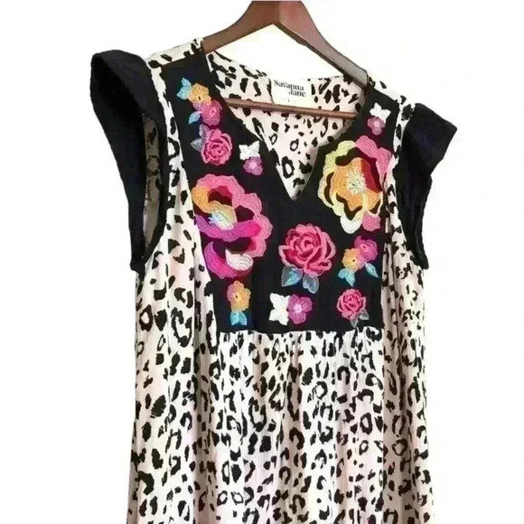 Savanna Jane Leopard Babydoll Dress A Line Swing Floral Boho 90s Medium - Picture 2 of 7
